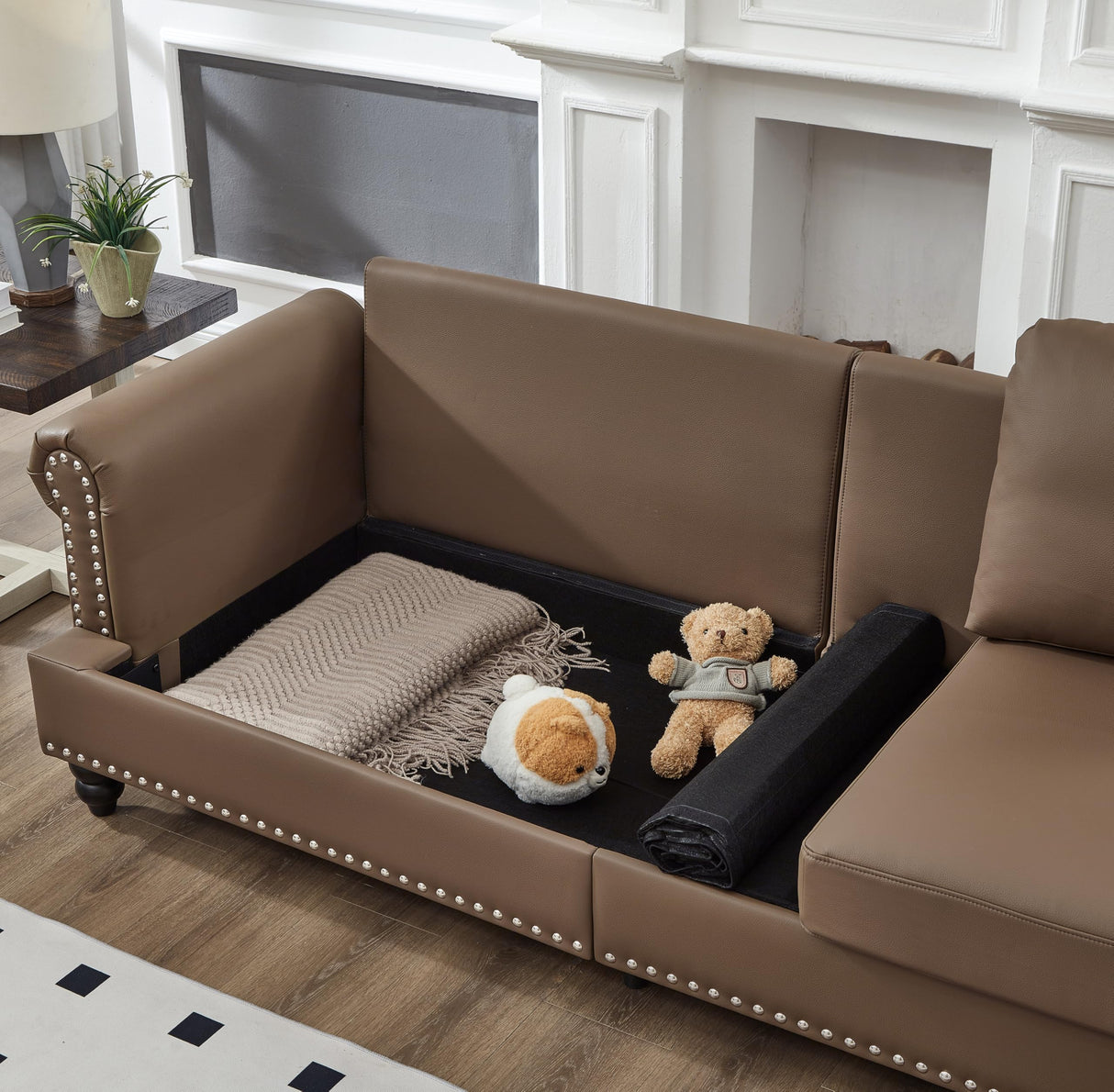 FAVSH 83" Modern Classic Design Loveseat Sofa, Upholstered Imitation Cowhide Leather Couch with Nails for Living Room Apartment Department Small Space,Brown FAVSH