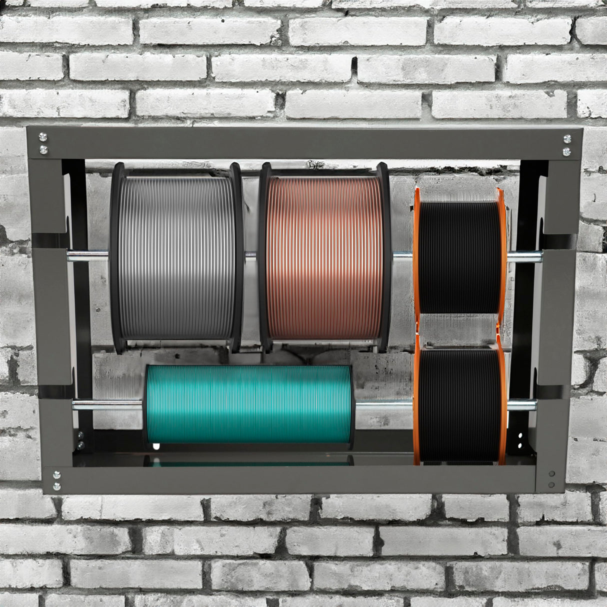 BISupply Wall Mount Electrical Wire Spool Rack Holder - 2 Rod Cable Rack for Ribbon, Filament, Automotive Wiring Storage BISupply