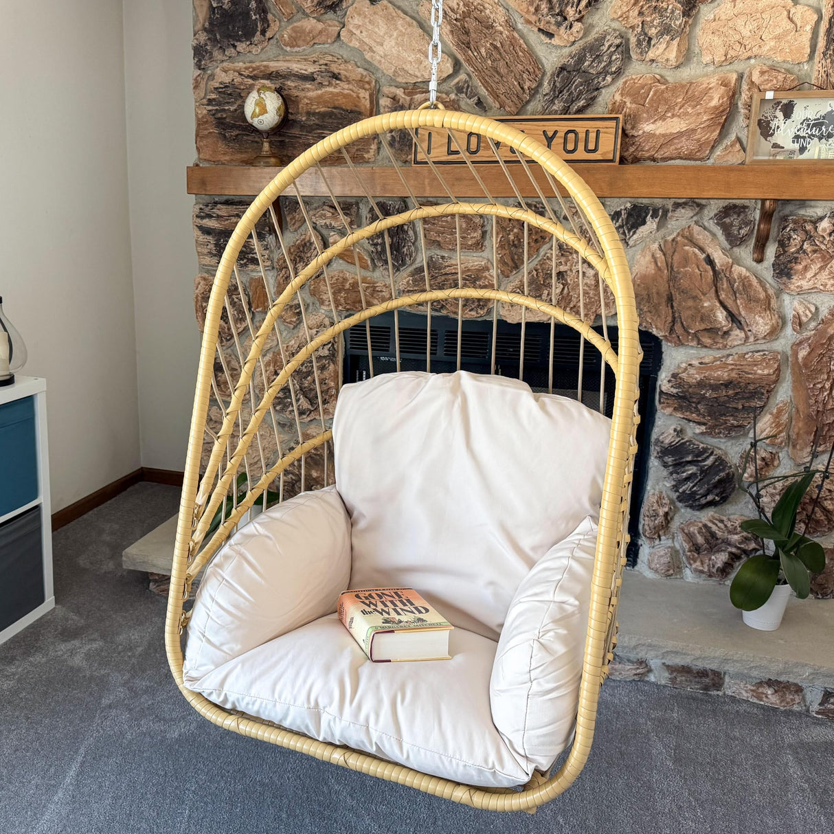 YITAHOME Hanging Egg Chair Without Stand, Rattan Wicker Swing Egg Chair with Resistant Cushion, 300lbs Capacity, Foldable Hanging Basket Chair for Porch, Garden, Bedroom, Balcony - Beige YITAHOME