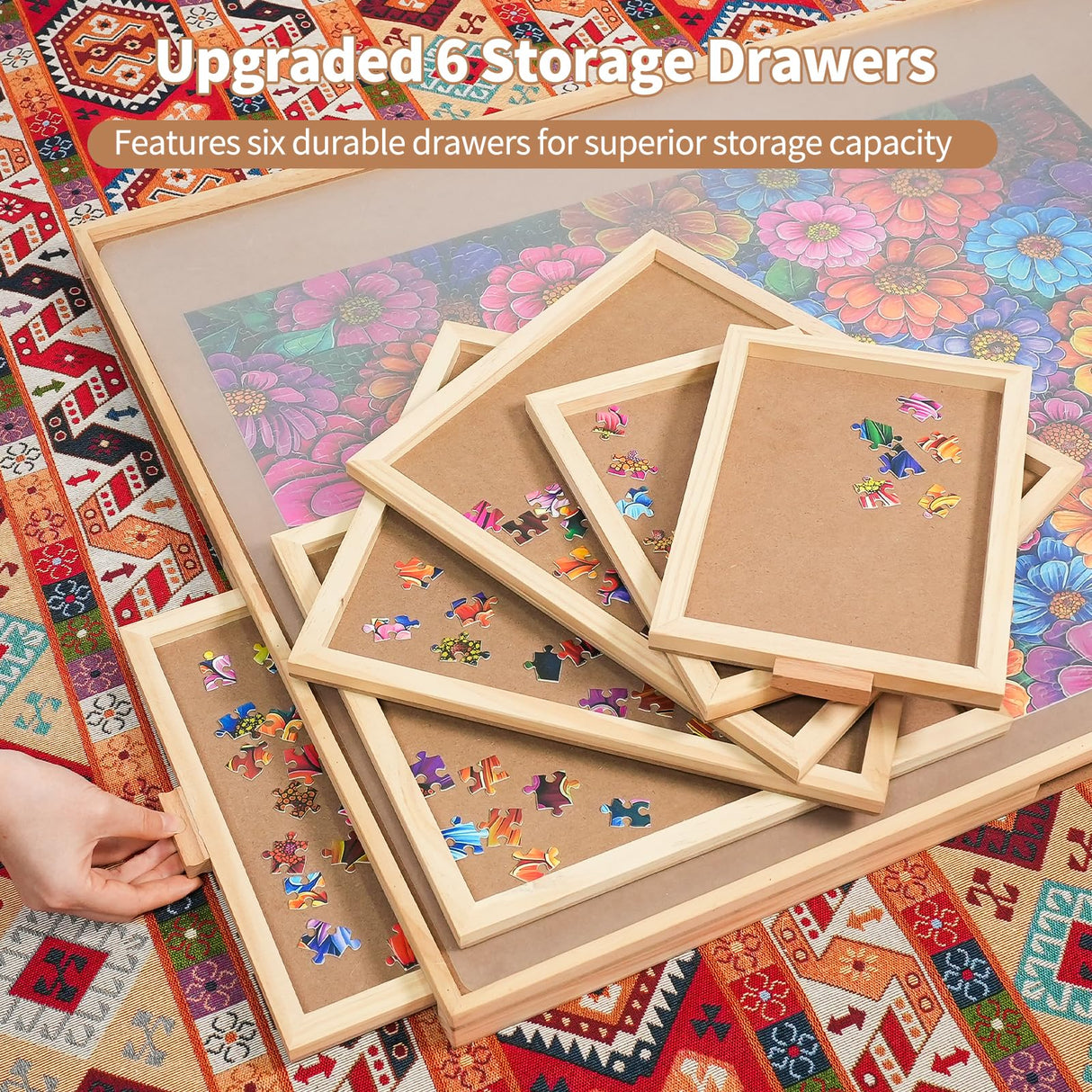 DIKASHI Rotating Puzzle Board with 6 Drawers, Lazy Susan & Transparent Cover, 30.2"x22.4" Portable Wooden Jigsaw Puzzle Board for 1000 Pieces, Great Gift for for Puzzle Enthusiasts DIKASHI