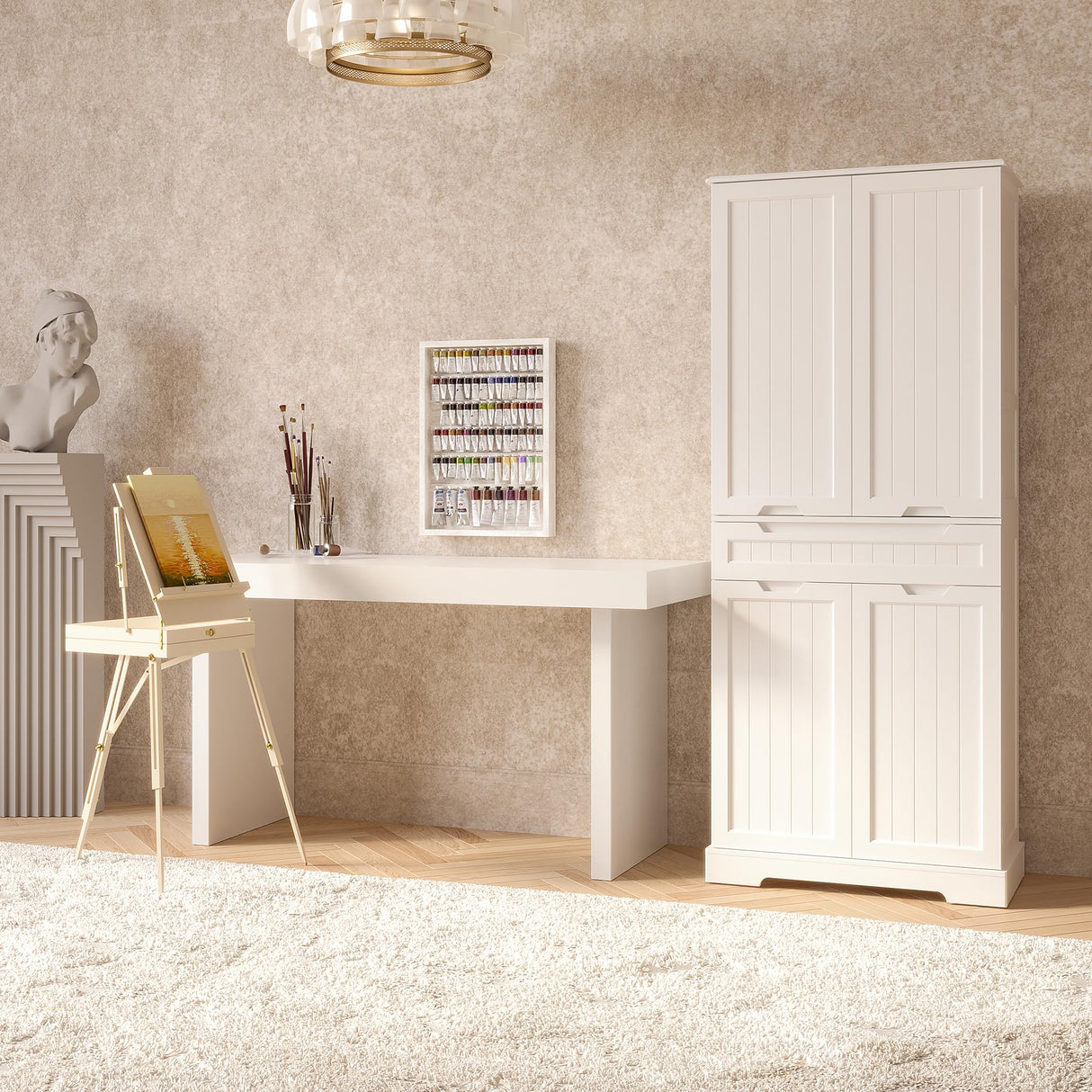 Gizoon 71" Kitchen Pantry Cabinet with Doors and Shelves Large Freestanding Pantry Storage Cabinet with Drawer Tall Food Pantry Storage Cabinet for Kitchen Bathroom Craft Room, White Gizoon