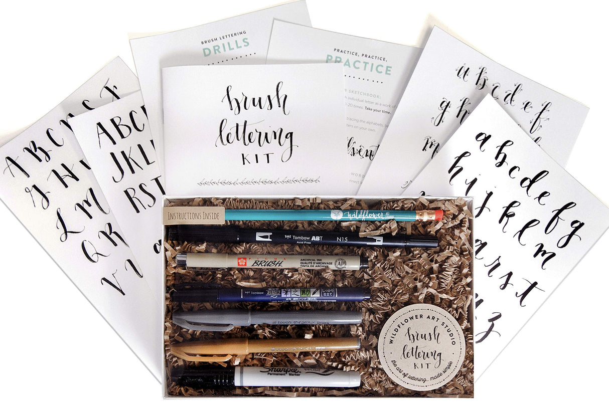 Wildflower Art Studio Brush Lettering Calligraphy Kit • Award-Winning Starter Set for Beginners • Includes Instruction Book, Tracing Pad & Supplies • Gift Set - Kids, Teens, Adults Wildflower Art Studio