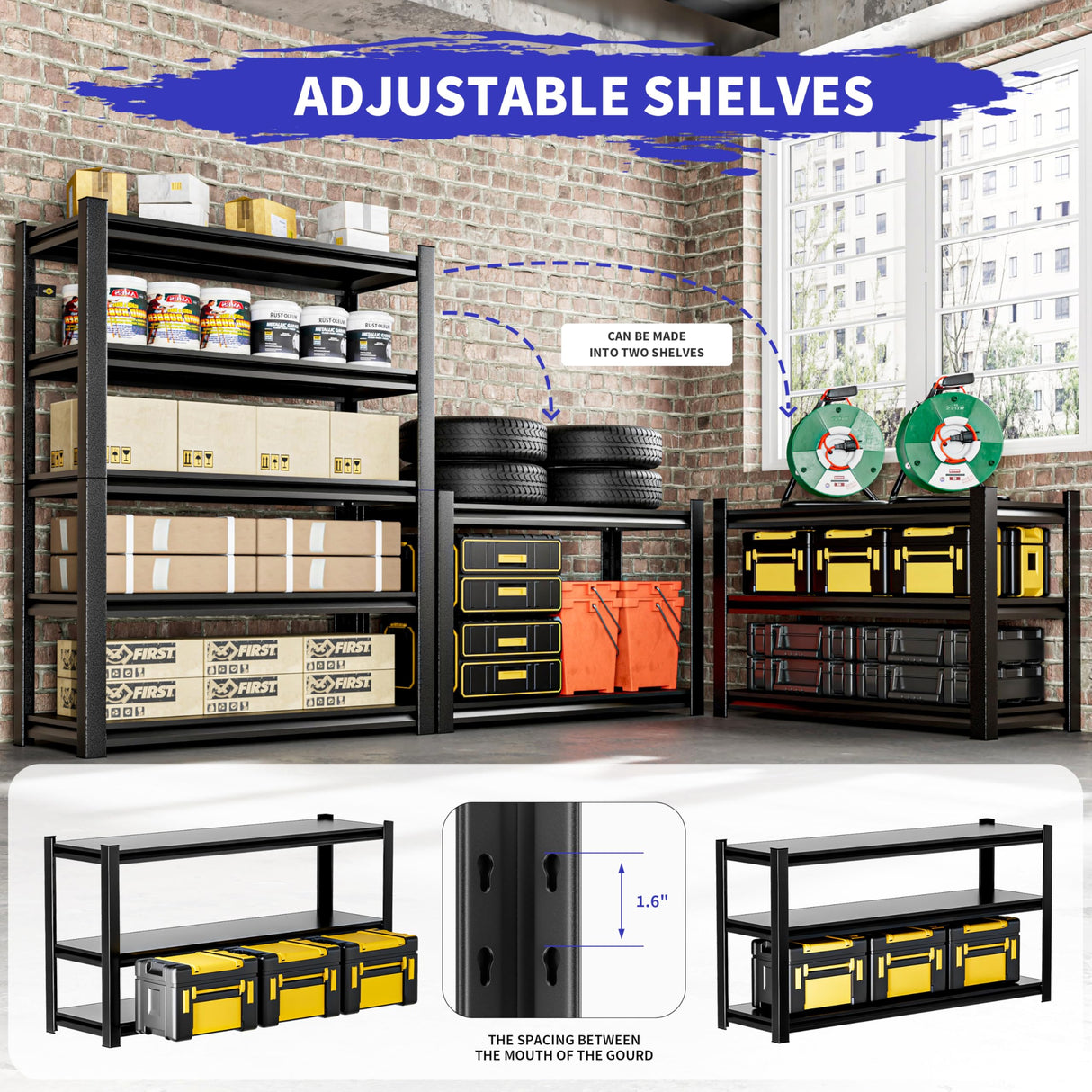 Hzdbhd Garage Shelving,5 Tier 72"X47.2"X23.6"Inches,Storage Shelves Heavy Duty Thickened Metal Shelves Shelving Units and Storage,Garage Shelves Unit Hzdbhd