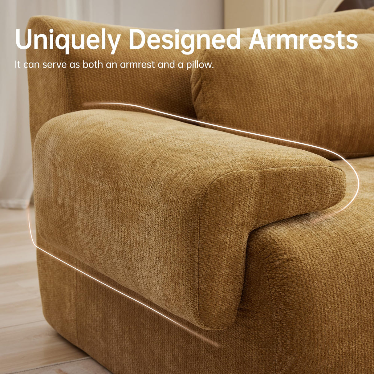 MAXMXX 117”L Shaped Modern Sofa Modular Sectional Cloud Couch with Ottoman,Oversized Boneless Sofa,3+1 Seater Chenille Deep-Seat Sofa with 3 Pillows,Suitable for Living Room or Bedroom(Yellow) MAXMXX