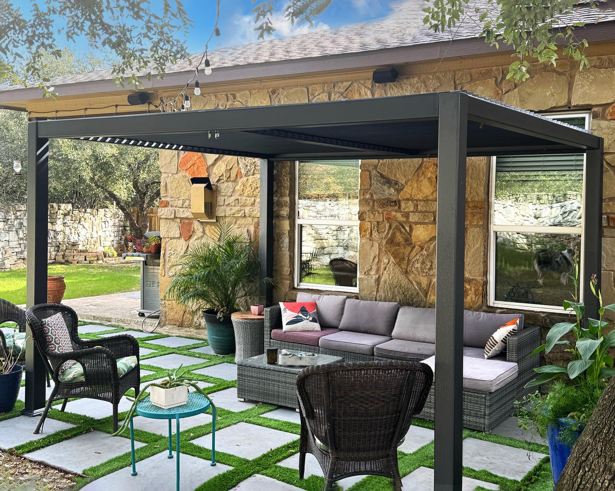 PURPLE LEAF Louvered Pergola 10' x 12' Patio Aluminum Pergola with Independent Adjustable Rainproof Roof Hardtop Pergola for Outdoor Deck Garden Yard PURPLE LEAF