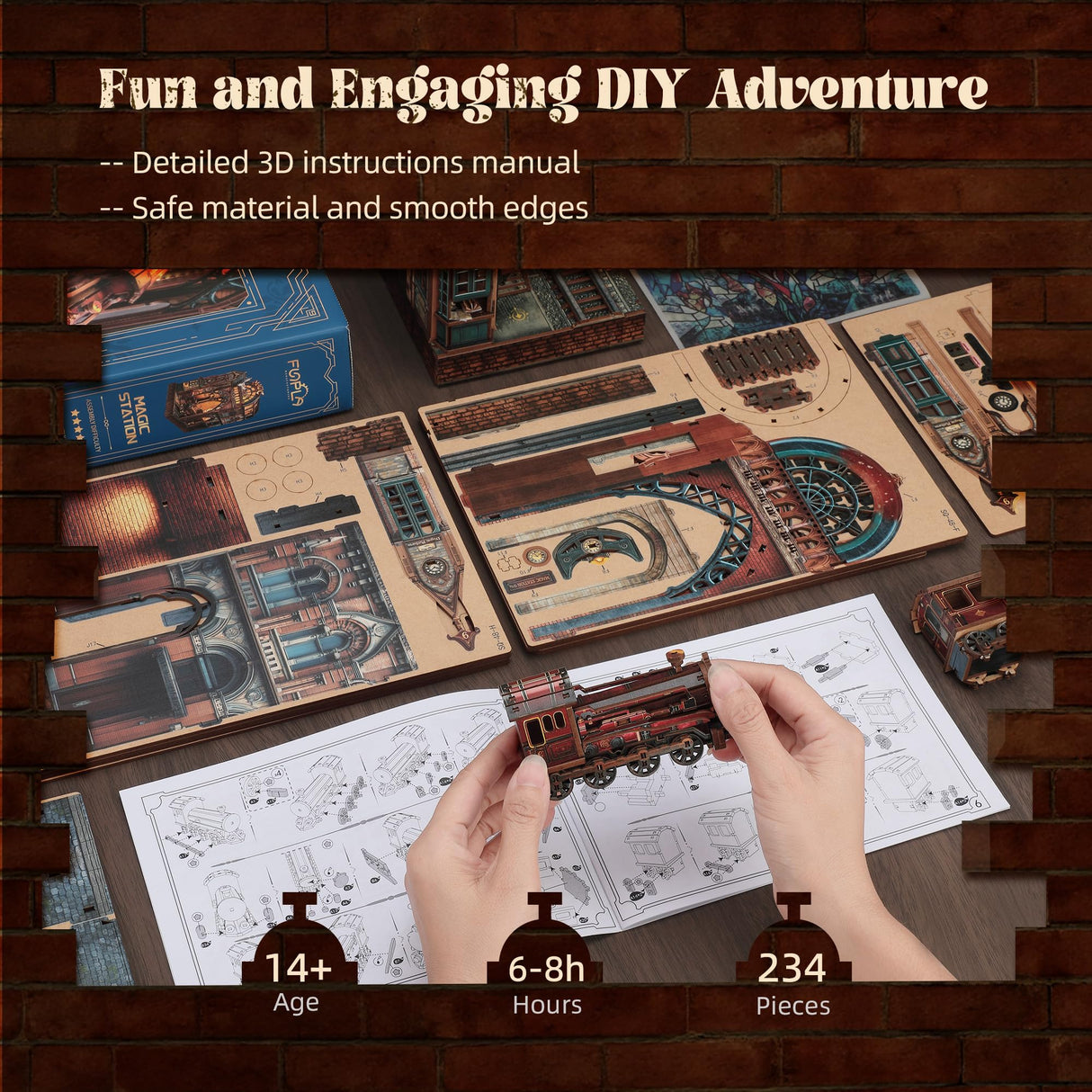 FUNPOLA LED 3D Puzzle Magic Station Book Nook Kit - Interactive 3D Wood Puzzle LED Magical Miniature with Infinite Extension Space - DIY Bookshelf Insert Decor Gifts FUNPOLA