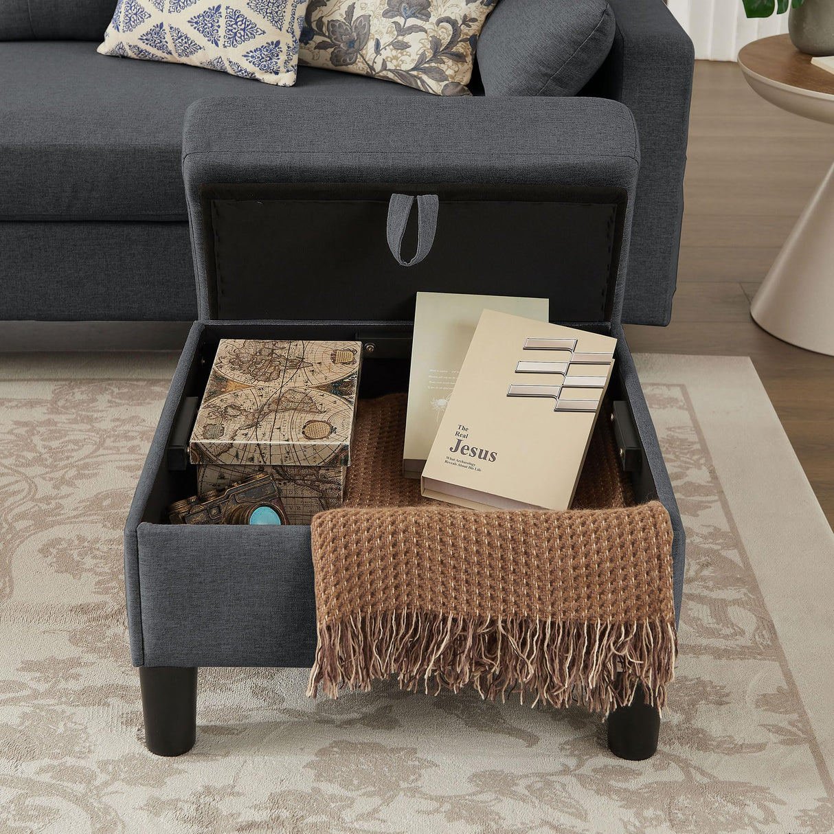 Portaforta Convertible Sectional Sofa Couch, 101" U Shaped Couch with Storage Chaise and Side Pocket, Modern Polyester 4-Seat Reversible Sofa Set for Living Room, Dark Grey Portaforta