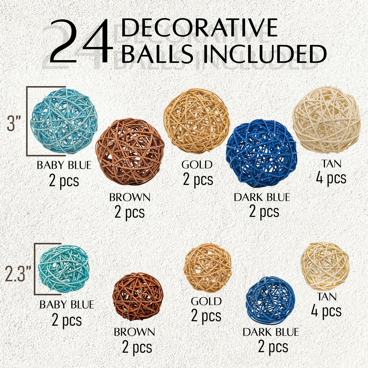 VELOVA Large White Concrete Decorative Bowl with 24 Decorative Balls, Fruit Key Holder Bowls Boho Modern Home Decor Accent for Dining Room Centerpiece Living Room Coffee Table Shelf Entryway Rattan VELOVA