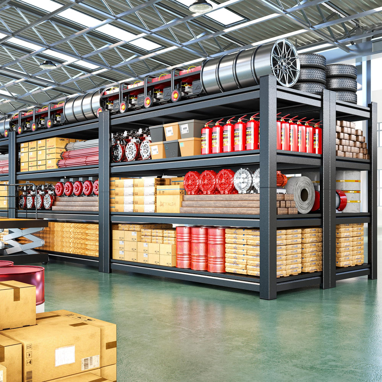 Snhomee 40" W Garage Storage Shelves, Heavy Duty Shelving, 4 Tier Adjustable Metal Shelving Unit, Storage Rack for Garage, Basement, Warehouse with Tool-Free Assembly, 40" W x 19.1" D x 57" H Snhomee