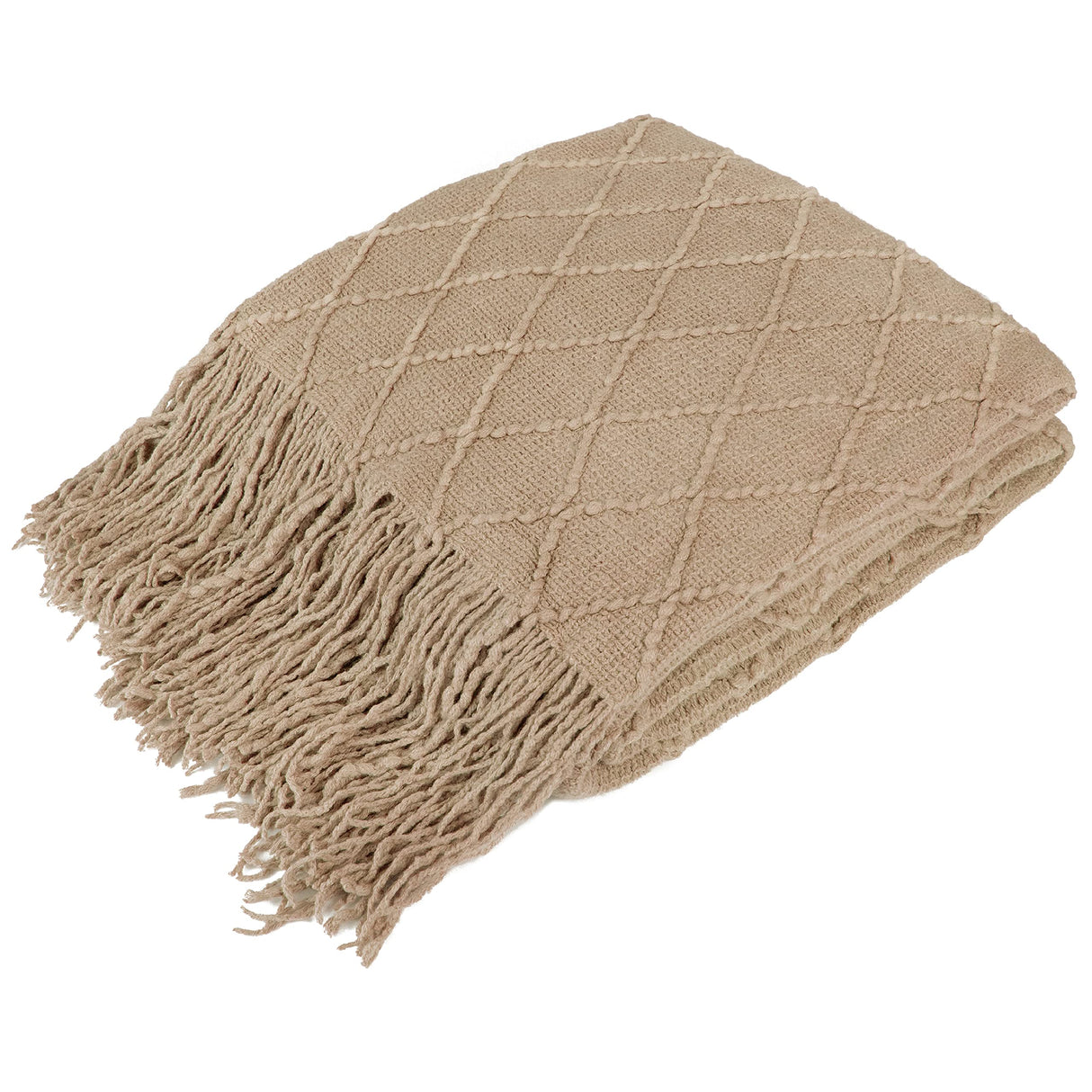 PAVILIA Tan Taupe Knit Throw Blanket for Couch Bed, Soft Knitted Farmhouse Sofa Throw for Living Room, Lightweight Decorative Fall Throw Blanket for Chair, Outdoor Textured Boho Blanket, 50x60 PAVILIA