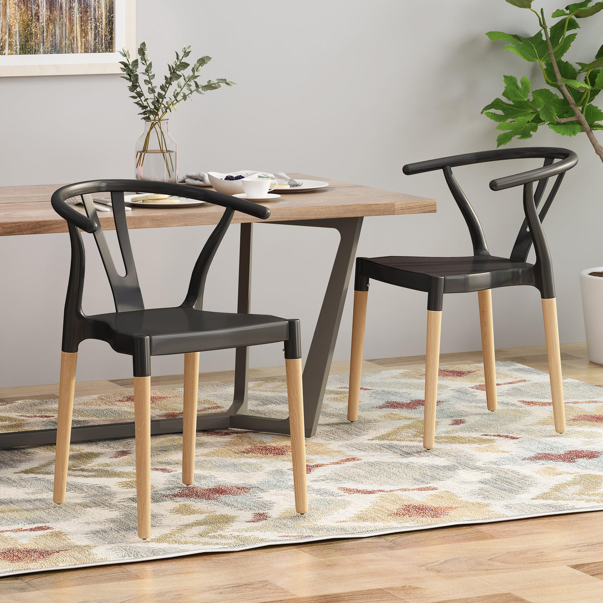 Christopher Knight Home Victoria Modern Dining Chair with Beech Wood Legs (Set of 2), Black and Natural Finish Christopher Knight Home