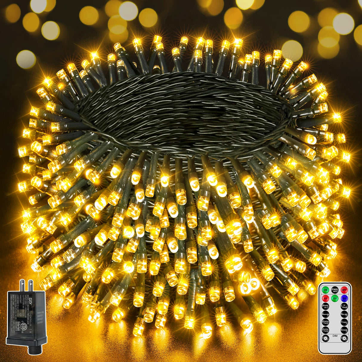 BrightChristmas 1000 LED 328 FT Christmas Lights, Waterproof Outdoor String Lights with Remote and Timer, Christmas Tree Lights with 8 Modes Dimmable, Fairy Lights for Holiday Decor (Warm White) BrightChristmas