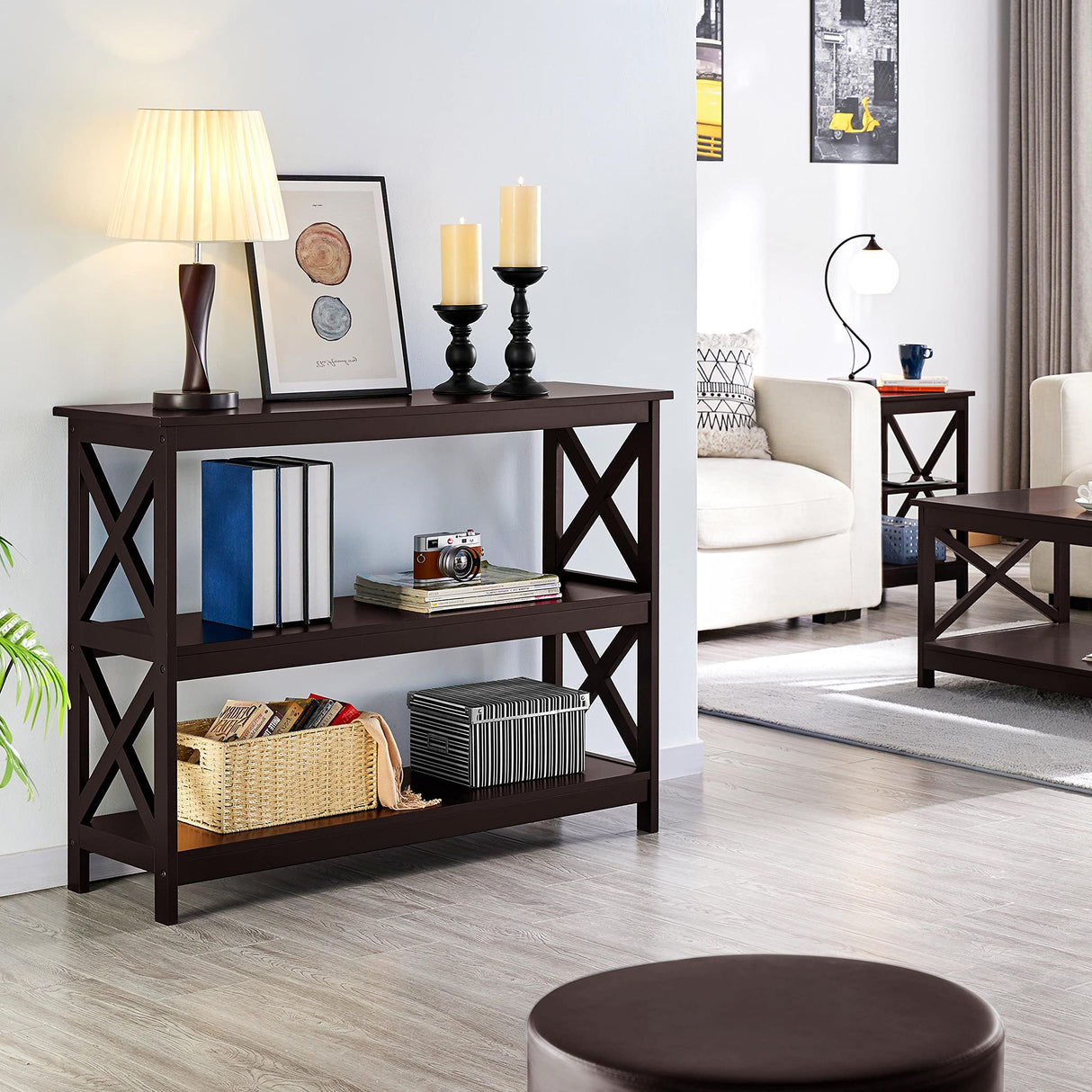 Yaheetech Television Stands & Entertainment Centers with 3 Tier Storage Shelf TV Stand for Living Room, Espresso Yaheetech