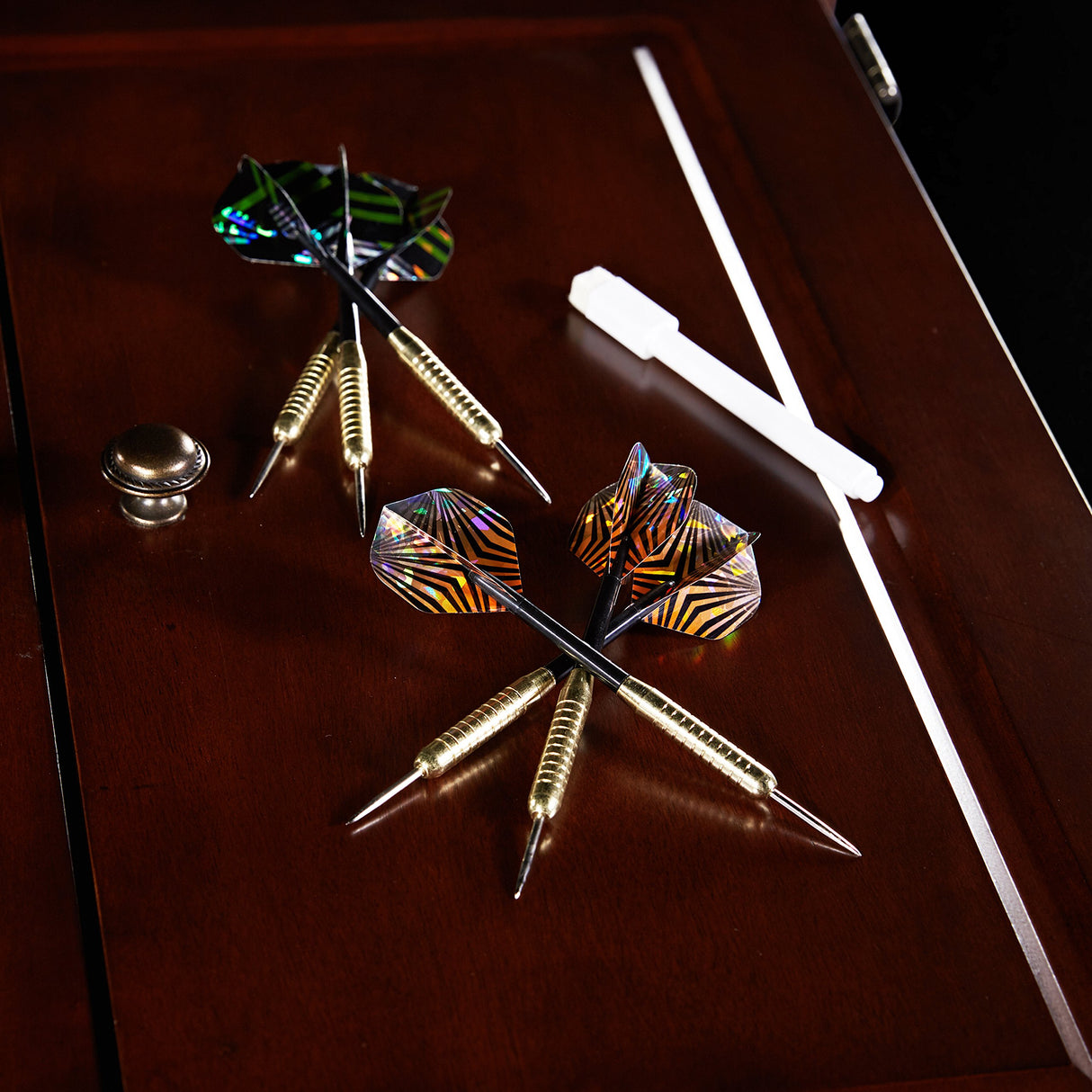 Barrington Billiards Chatham Wood Dartboard Cabinet With 18” Bristle Dartboard and Steel Tip Dart Set Barrington Billiards