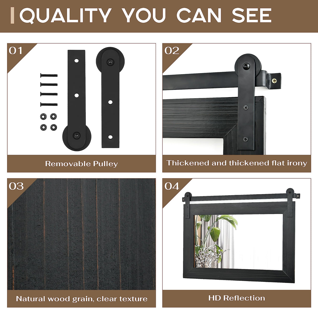 COGOOD Farmhouse Barn Door Mirror - 41" x 26" Rustic Wood Framed Wall Mirror for Bathroom, Living Room, Entryway Wall Decor (Black) COGOOD