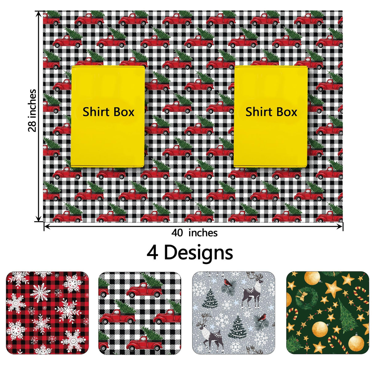 GIOLNIAY Christmas Wrapping Paper for Men Women Kids - Holiday Gift Wrap Red & Black Plaid with Truck, Black & White Plaid with Snowflake Xmas Design - 6 Jumbo Sheets, 28″×40″ Each, Easy to Store GIOLNIAY