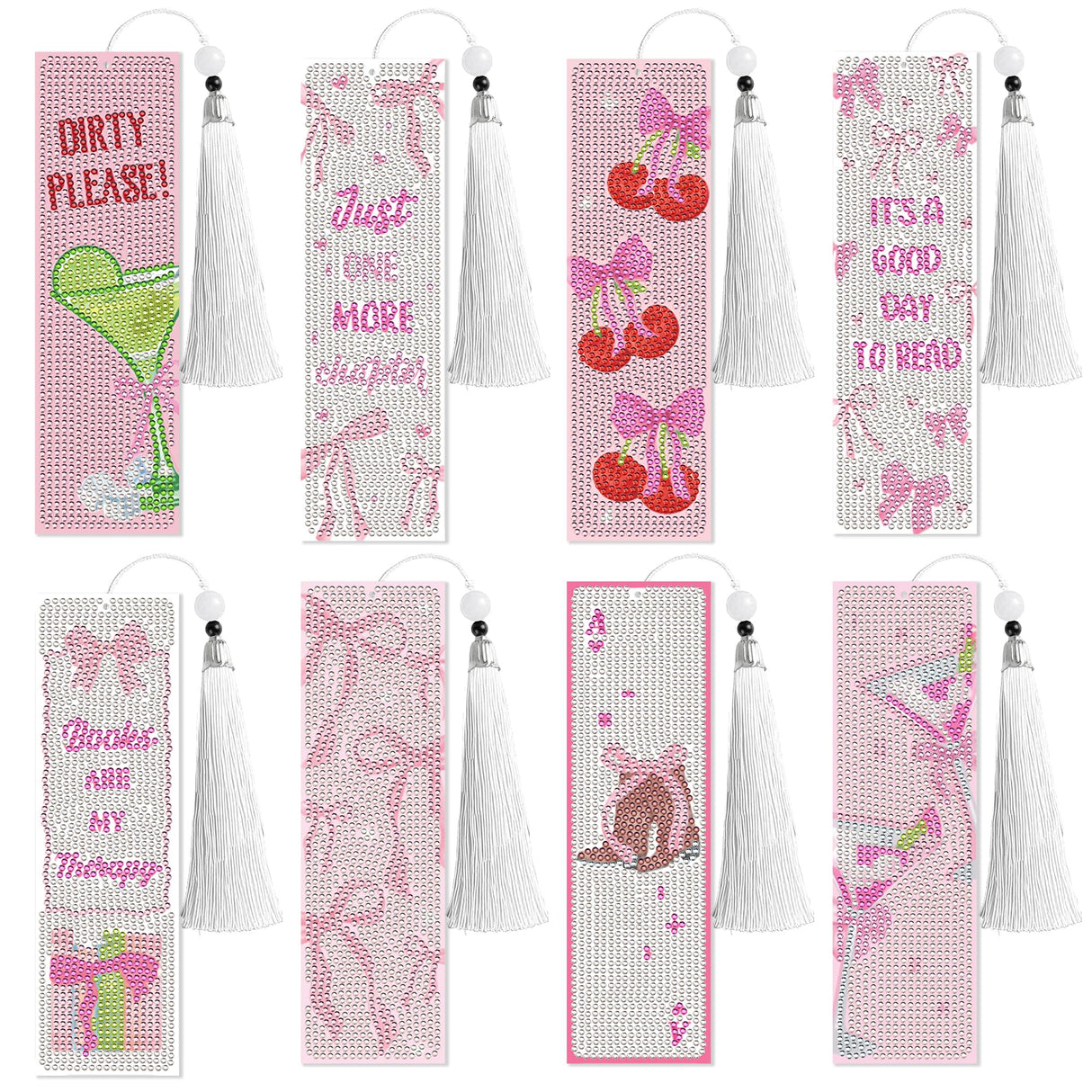8 Pcs Bow Diamond Art Bookmarks Kit with Tassels, Cute Pink Diamond Painting Bookmarks for Women Book Lovers, DIY Bookmark Making Kit for Adults Beginners Aesthetic Crafts CRASHOT