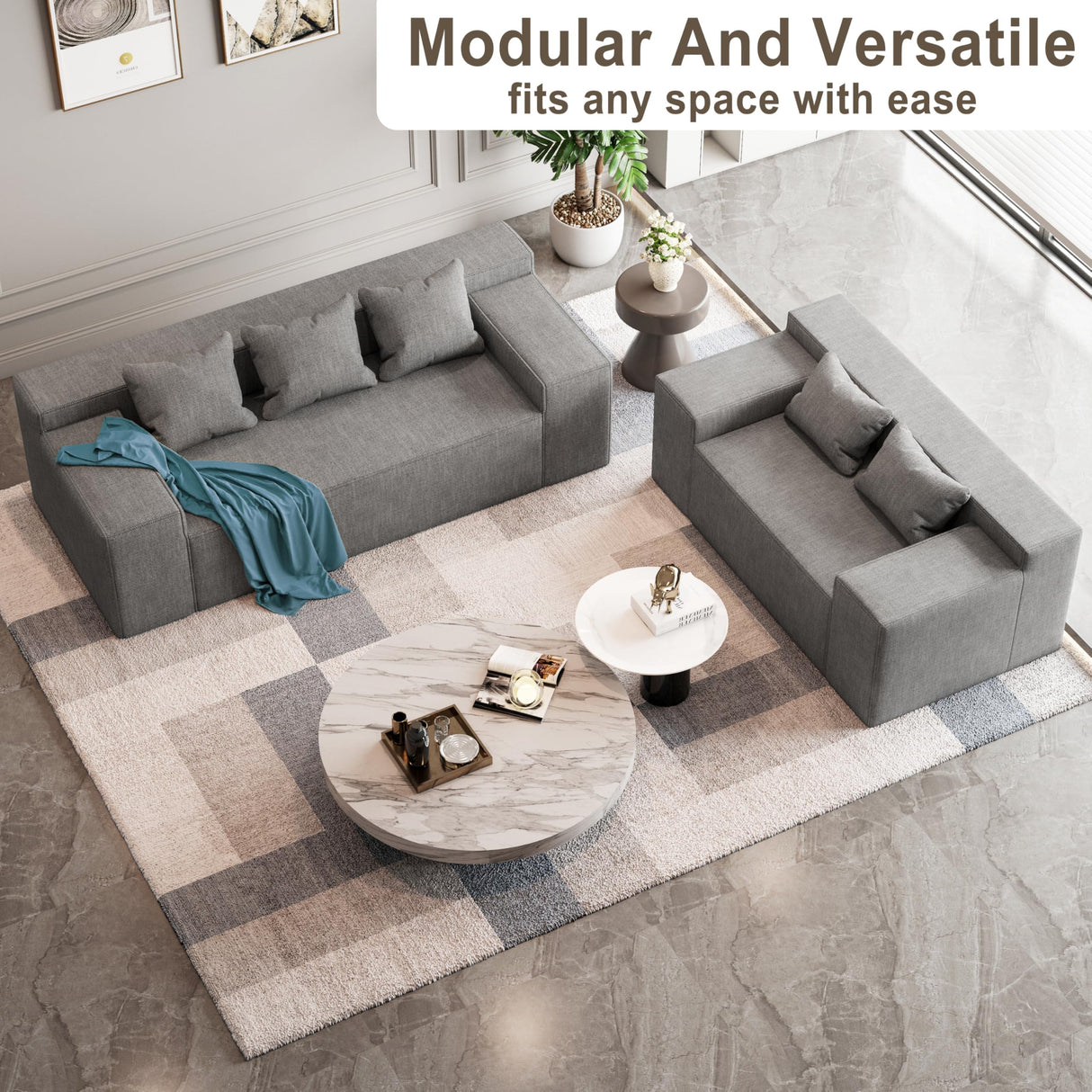 PurrJoys Modern Loveseat, Sofa Couch in a Box, No Assembly Needed, with 2 Pillows, Cat-Scratch Resistant Linen,Small Sofa for for Small Space, Living Room, Bedroom,Grey PurrJoys