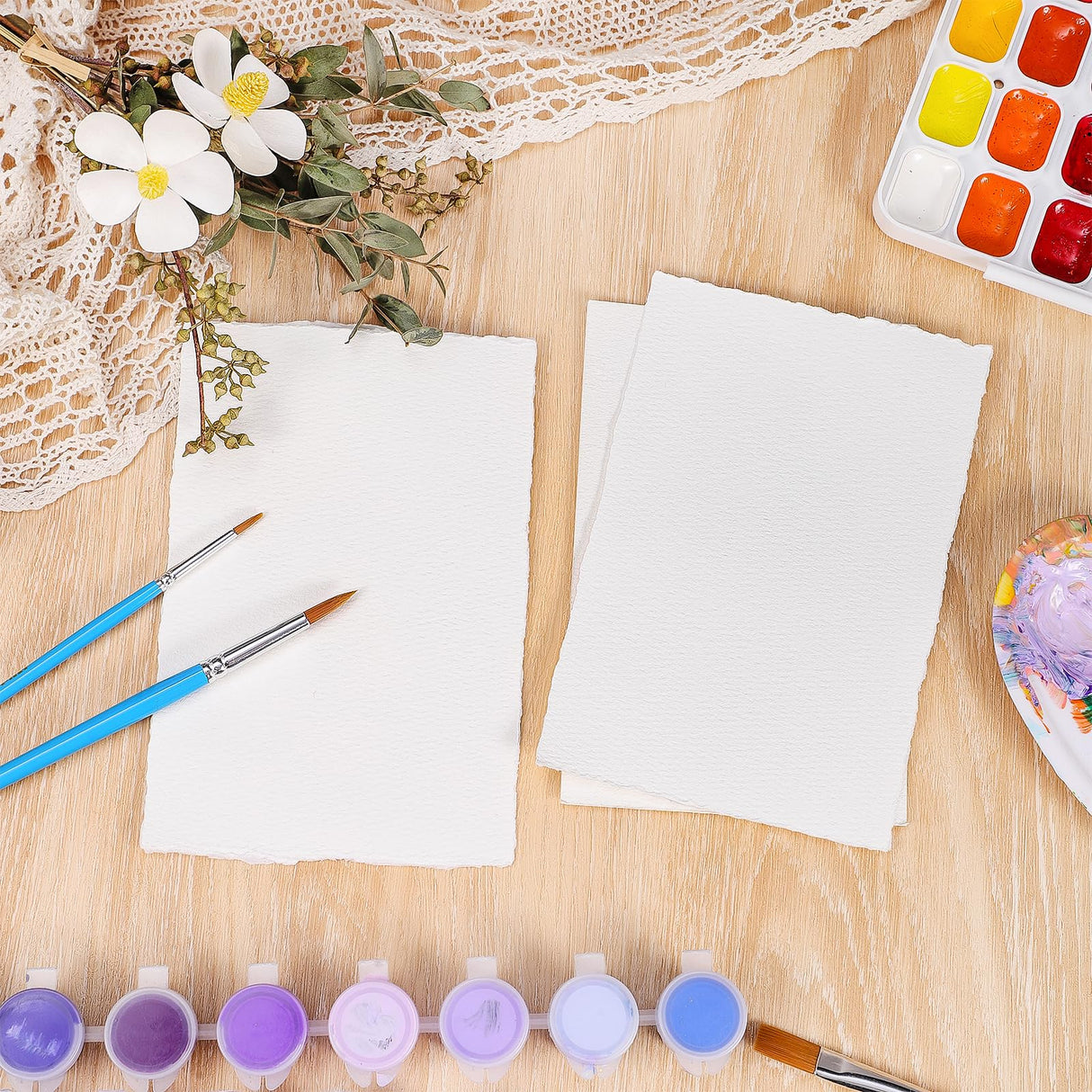 50 Sheets Watercolor Paper 4 x 6inch, 300 GSM Deckled Edge Paper Rough/Textured Handmade Paper Cotton Paper for Watercolors, Wedding Invitations, Cards, Crafts Prudiut
