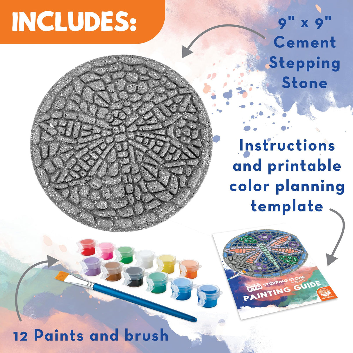 MindWare Paint Your Own Stepping Stone: Dragonfly - Paint Your Own Stepping Stones for Kids Craft Kit Includes Paint, Brushes and Instructions MindWare
