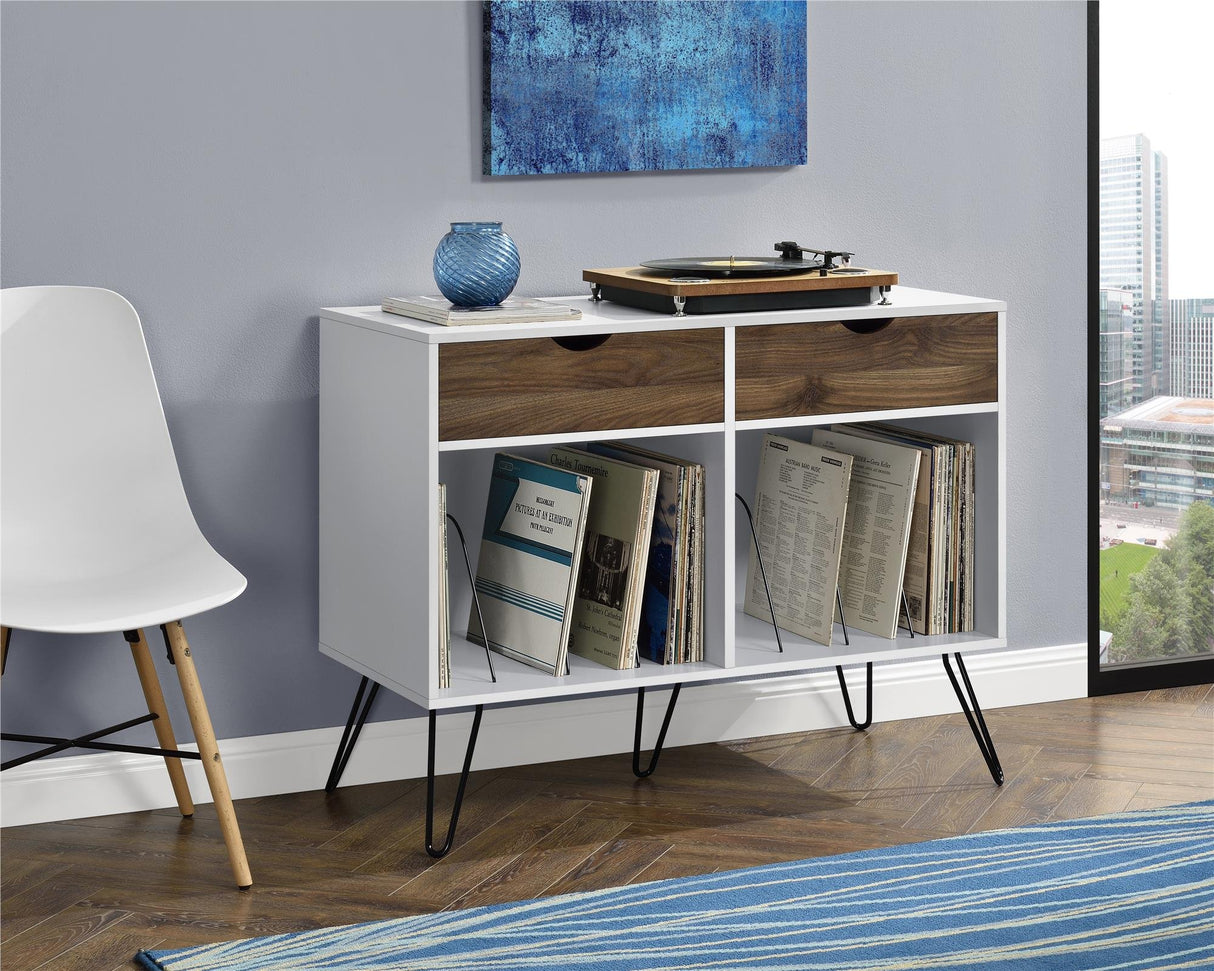 Novogratz Concord Turntable Stand with Drawers, White Novogratz