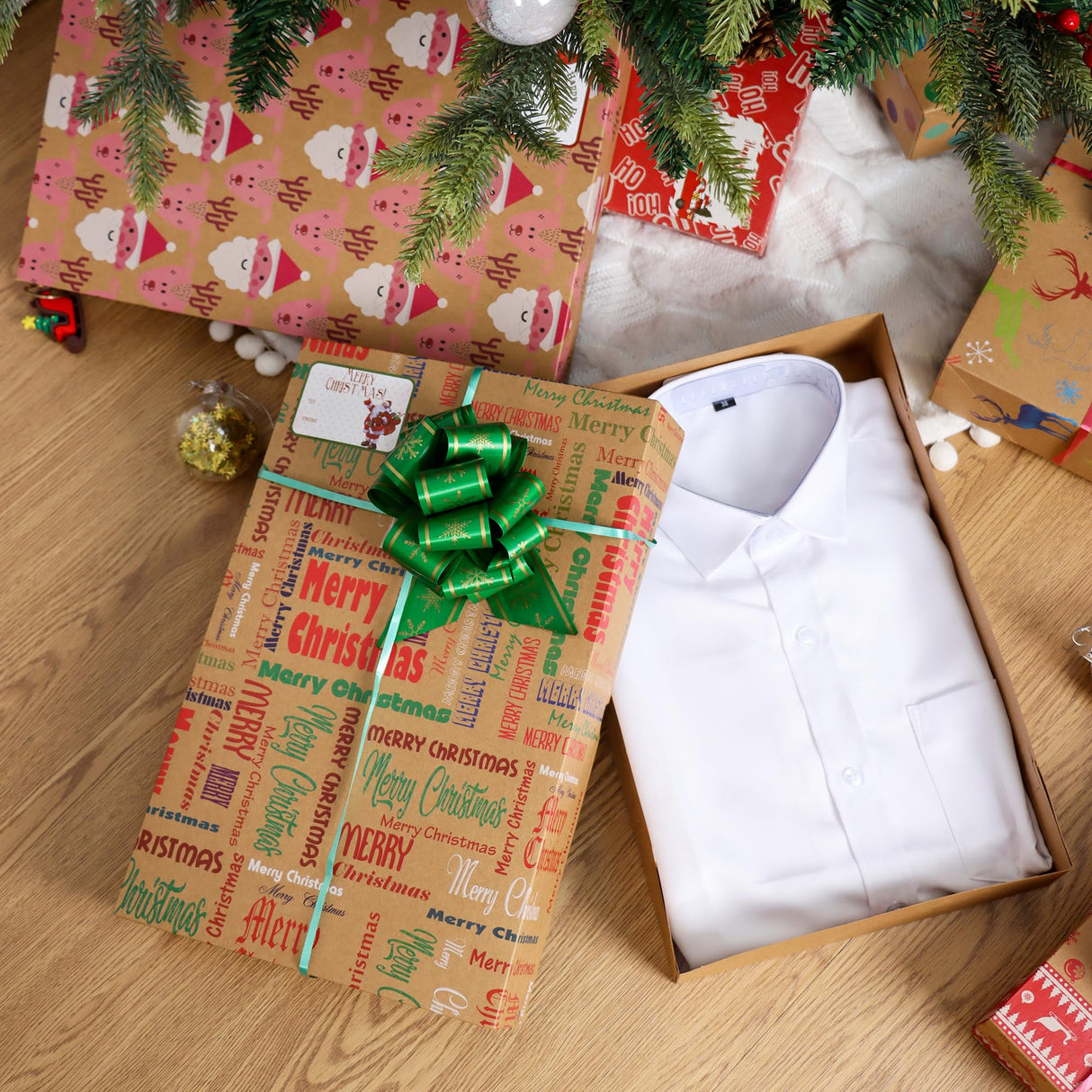 Giiffu 14.5" Medium Kraft Gift Boxes with Lids, 12 Pack Christmas Shirt Boxes with 12 Holiday Designs – Includes Tissue Paper & Stickers Giiffu