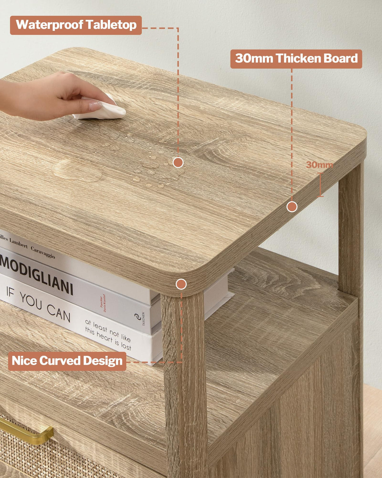 SHEEPPING Rattan Nightstands Set of 2 - Bedside Tables with 2 PE Rattan Drawers, Boho Night Stand with Open Wood Shelf, Farmhouse Bed Side Table/End Table for Bedroom Living Room, Natural, 25.5" H SHEEPPING