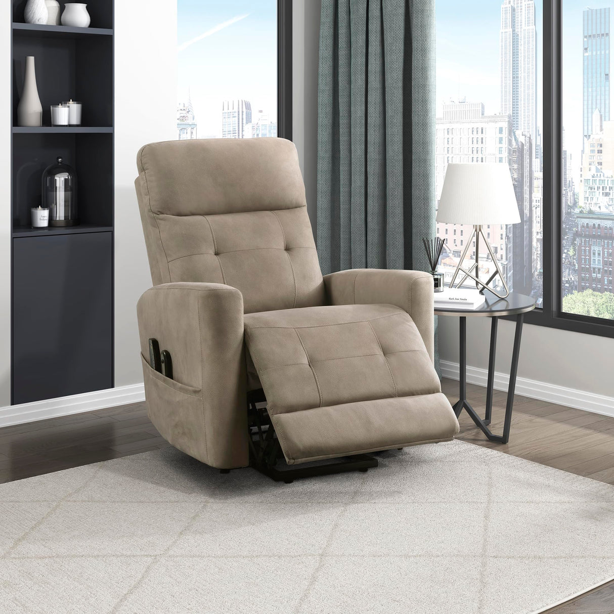 Lexicon Power Lift Recliner with Heat and Massage for Adults Elderly Ergonomic, Textured Microfiber Tufted Lounge Chair Classic Single Sofa Recliner with Side Pockets, Home Theater Seating, Brown Lexicon