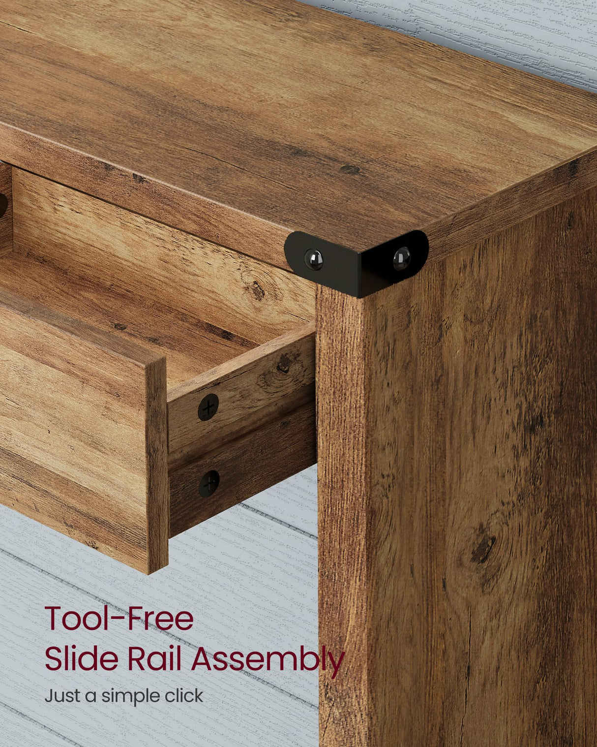 VASAGLE Sofa Console Table, 63 Inches Narrow Entryway Table with 3 Drawers, Bottom Shelf, Metal Corners, for Living Room, Bedroom, Farmhouse Style, Honey Brown ULNT146KB01S VASAGLE