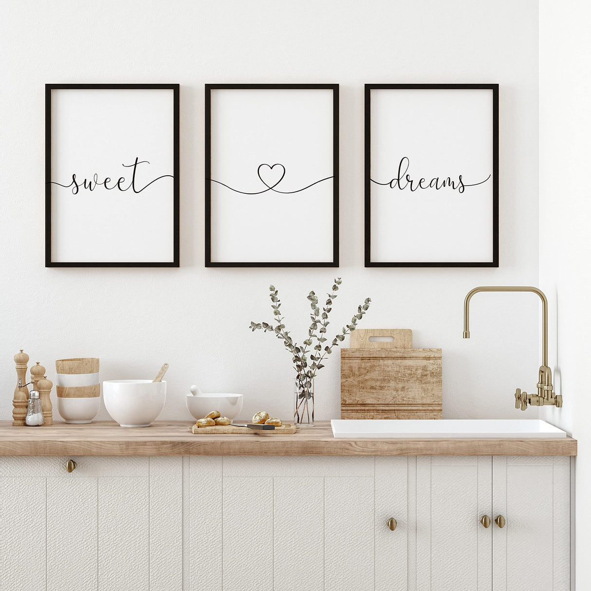 Set of 3 Framed Farmhouse Sweet Dreams Sign 11x14” Above Bed Wall Decor for Bedroom Decor Wall Art Wood Signs (11"x14", Black) Houmury
