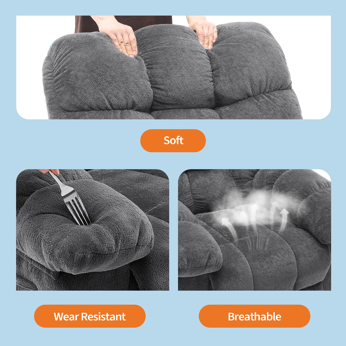 Oversized Swivel Rocker Recliner Chair for Adult, Ergonomic Nursery 360° Swivel Rock Recliner, Extra Wide Manual Recliners,Upholstery Overstuffed Soft Rocking Sofa Chair,Gray SLEKVERSA