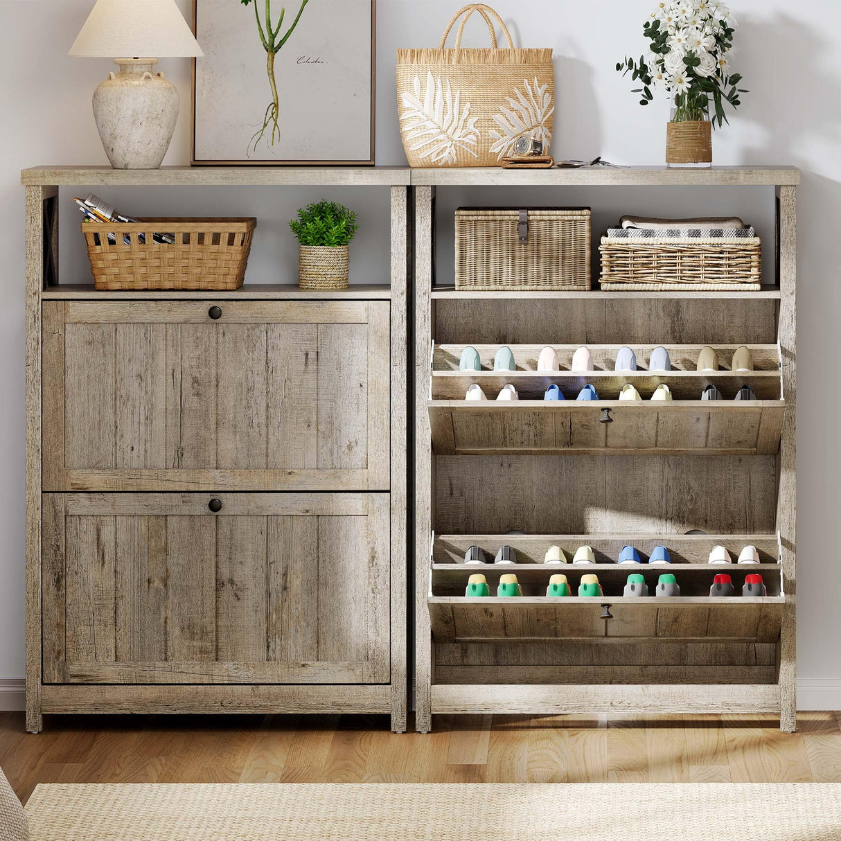 YITAHOME Shoe Cabinet with 2 Flip Drawers, Entryway Shoe Storage Cabinet with Open Shelves, Free Standing Hidden Shoe Rack Storage Organizer for Entryway/Hallway/Closet YITAHOME