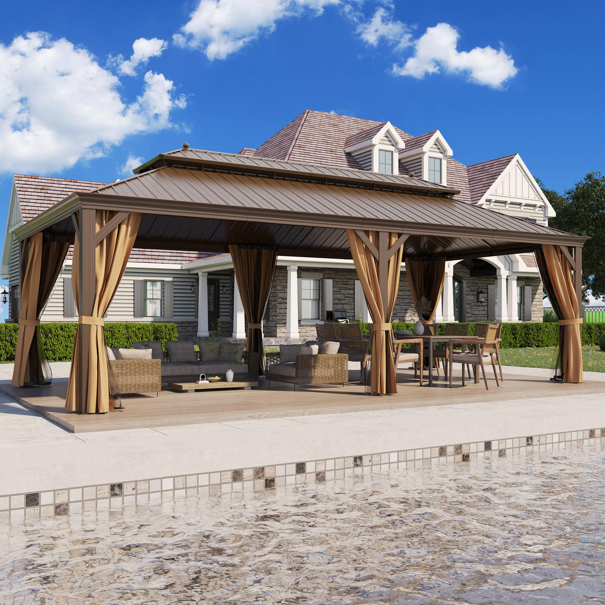 12'x24' Hardtop Gazebo Outdoor Aluminum Patio Gazebo Double Roof Galvanized Steel Gazebo Canopy with Netting and Curtains,for Garden Patio,Patio Backyard,Deck and Lawns GAZEBEST