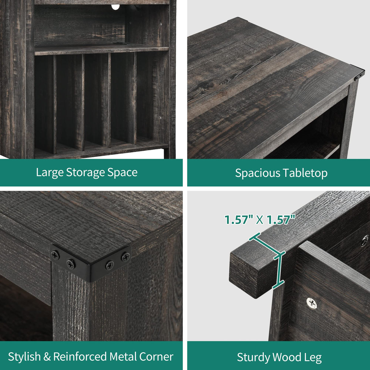 YITAHOME Large Record Player Stand with Power Outlets & LED Lights, Vinyl Record Storage Table with Display Shelf Holds Up to 120 Albums, Turntable Stand for Living Room, Bedroom, Dark Rustic Oak YITAHOME