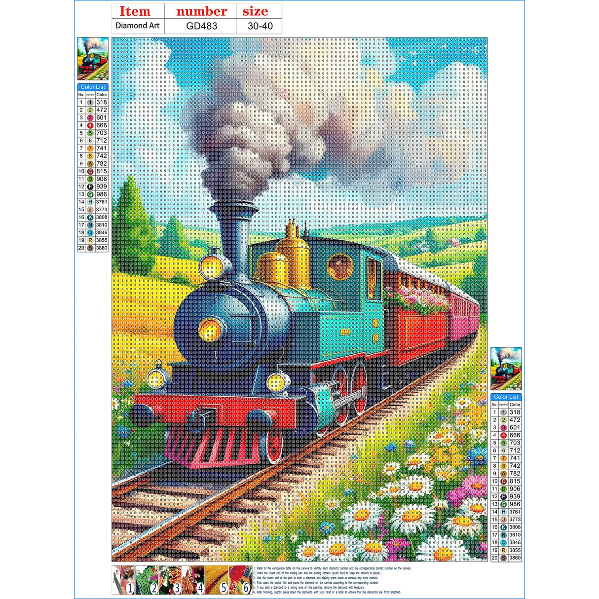 GDYEEH DIY Train 5D Diamond Art Kits, Round Full Drill Sparkling Wildflowers Diamond Painting Picture, Steam Train Painting by Numbers Art Kits for Adults Beginners Home Wall Decor 12x16 inch GDYEEH