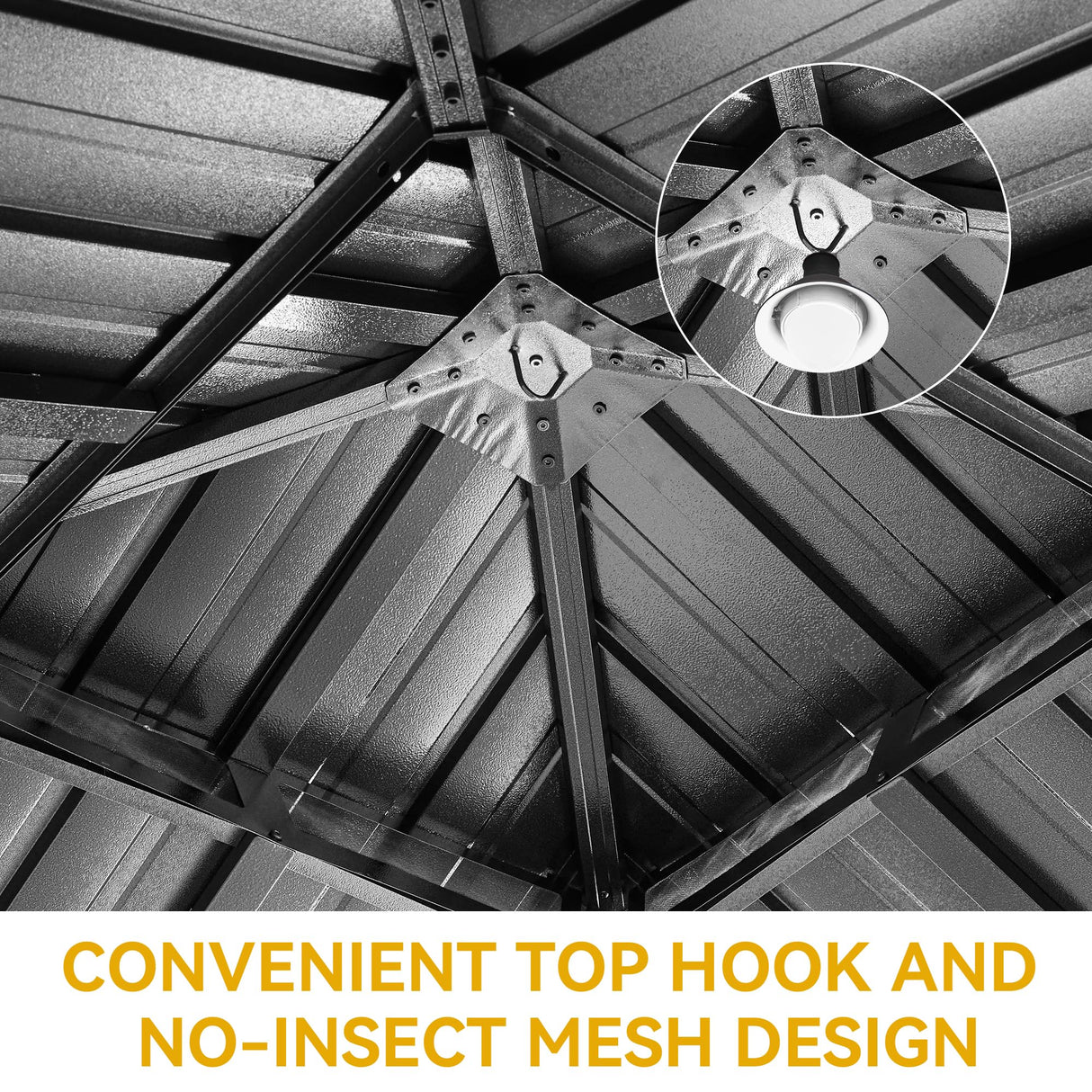 DWVO 10x10ft Hardtop Gazebo Double Roof with Nettings and Curtains, Heavy Duty Galvanized Steel Outdoor Vertical Stripes Roof for Patio, Backyard, Deck, Lawns, Brown DWVO