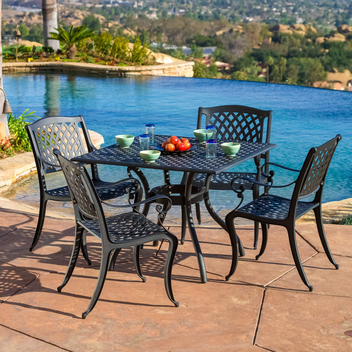 Christopher Knight Home Hallandale Cast Aluminum Outdoor Dining Set, 5-Pcs Set, Black Sand Christopher Knight Home