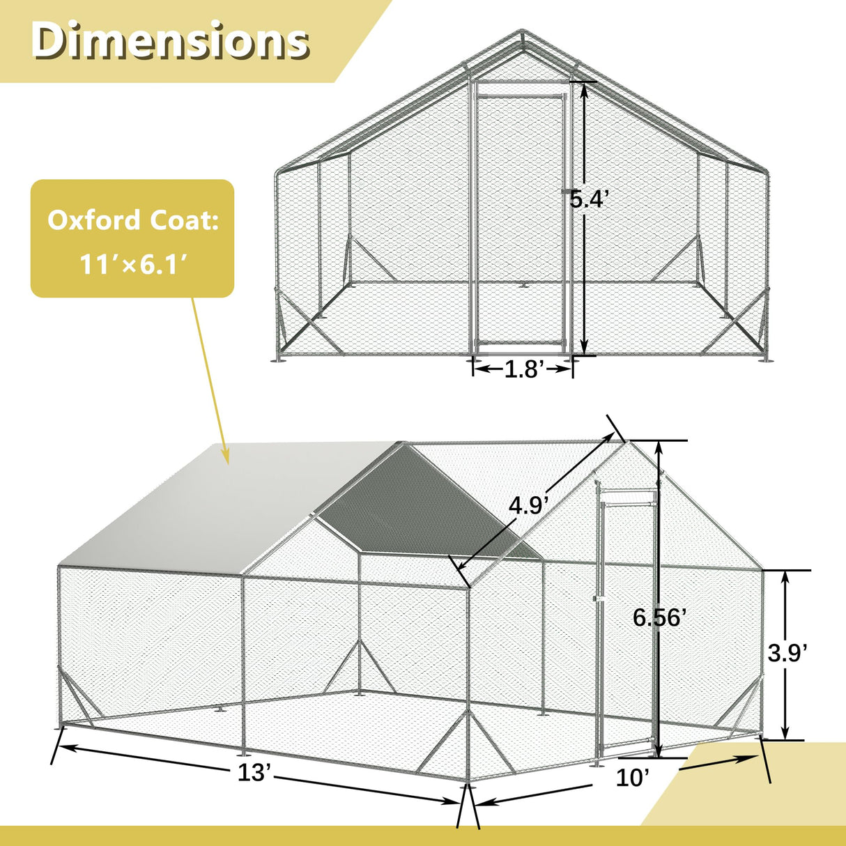 Metal Chicken Coop 13x10x6.56ft Large Walk-in Poultry Cage for 10/15 Chickens Chicken Run Hen Rabbit Duck House with Waterproof Cover for Outdoor Farm Use Hohuqeri