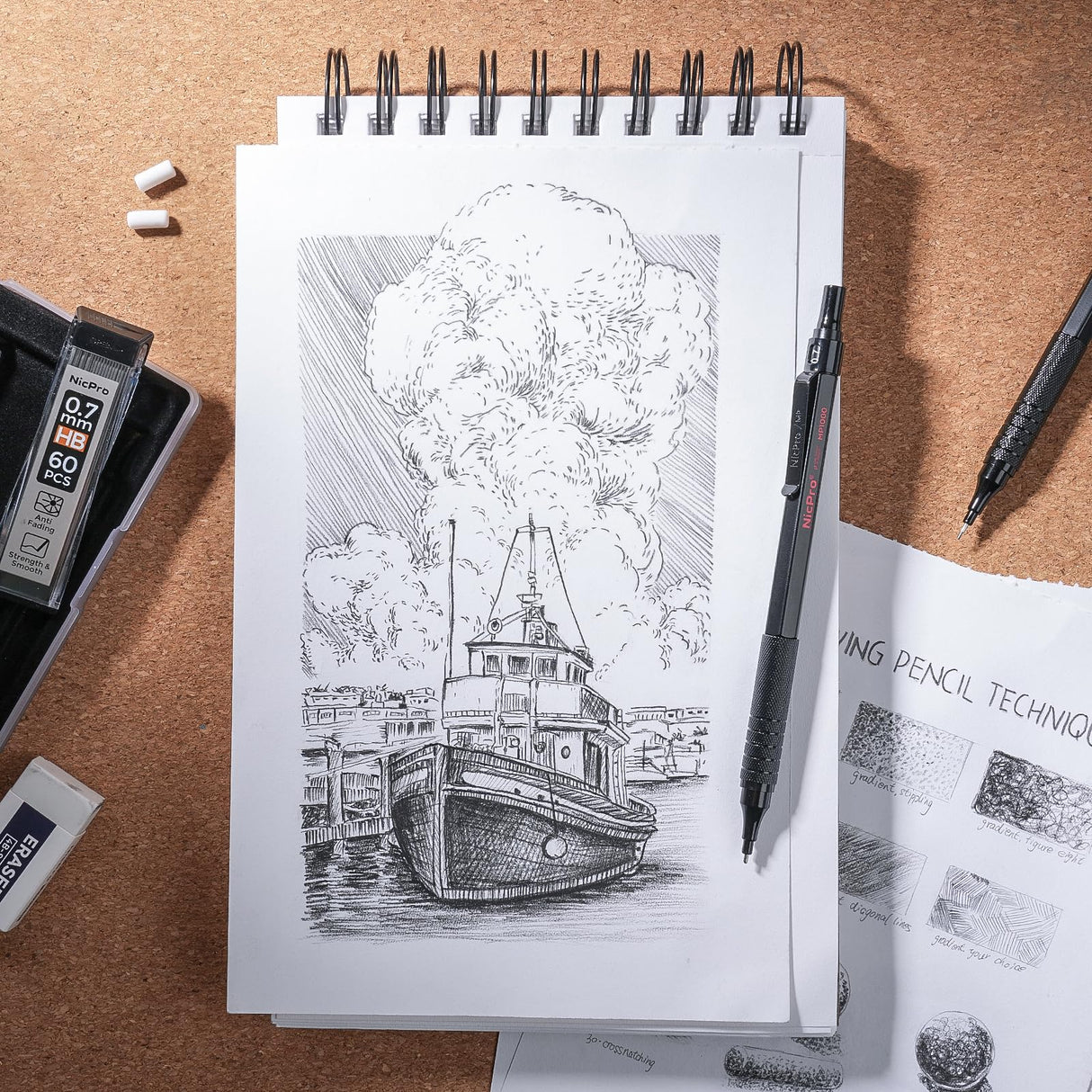 Nicpro 35PCS Black Metal Mechanical Pencils Set in Case, Art Drafting Pencil 0.5, 0.7, 0.9 mm & 3PCS 2mm Graphite Lead Holder for Drawing Sketching With 20 Tube Lead Refills(6B 4B 2B HB 2H 4H Colors) Nicpro