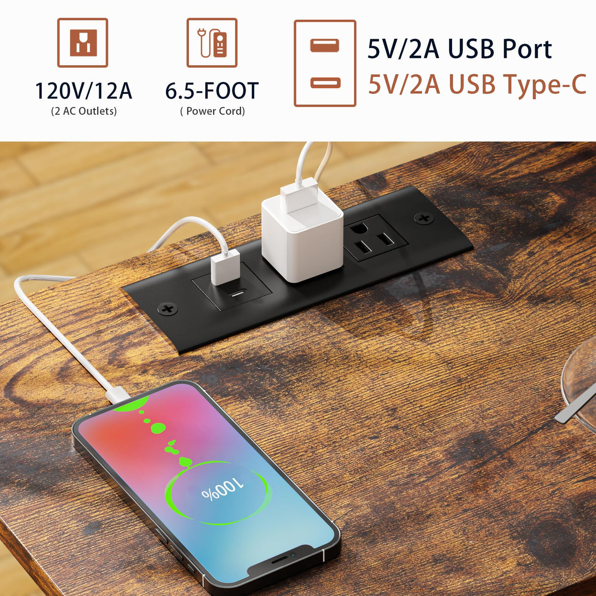 LAKEMID Nightstands Set of 2 with Charging Station and Drawer, End Table Bedside Table with 20 Colors LED Light Strip and 2 Layers Shelf for Bedroom Living Room Sofa (Rustic Brown) LAKEMID