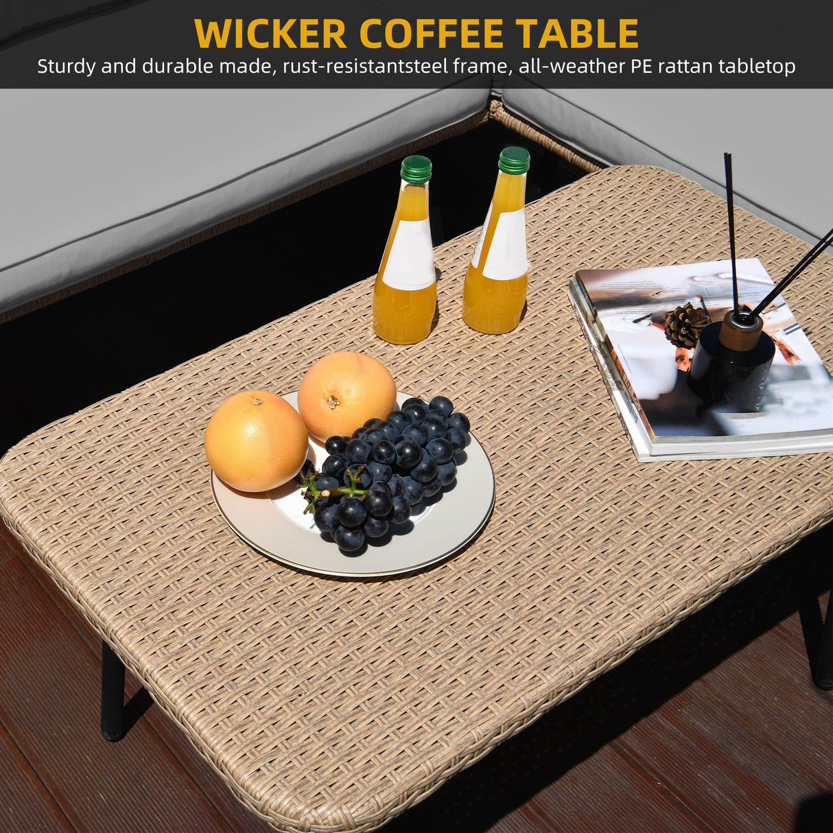 DWVO 4-Piece Outdoor Sectional Sofa Set, All-Weather Wicker L-Shaped 5-Seater Patio Furniture with Removable Cushions & Side Table, Boho Conversation Set for Backyard, Porch, Deck (Grey) DWVO