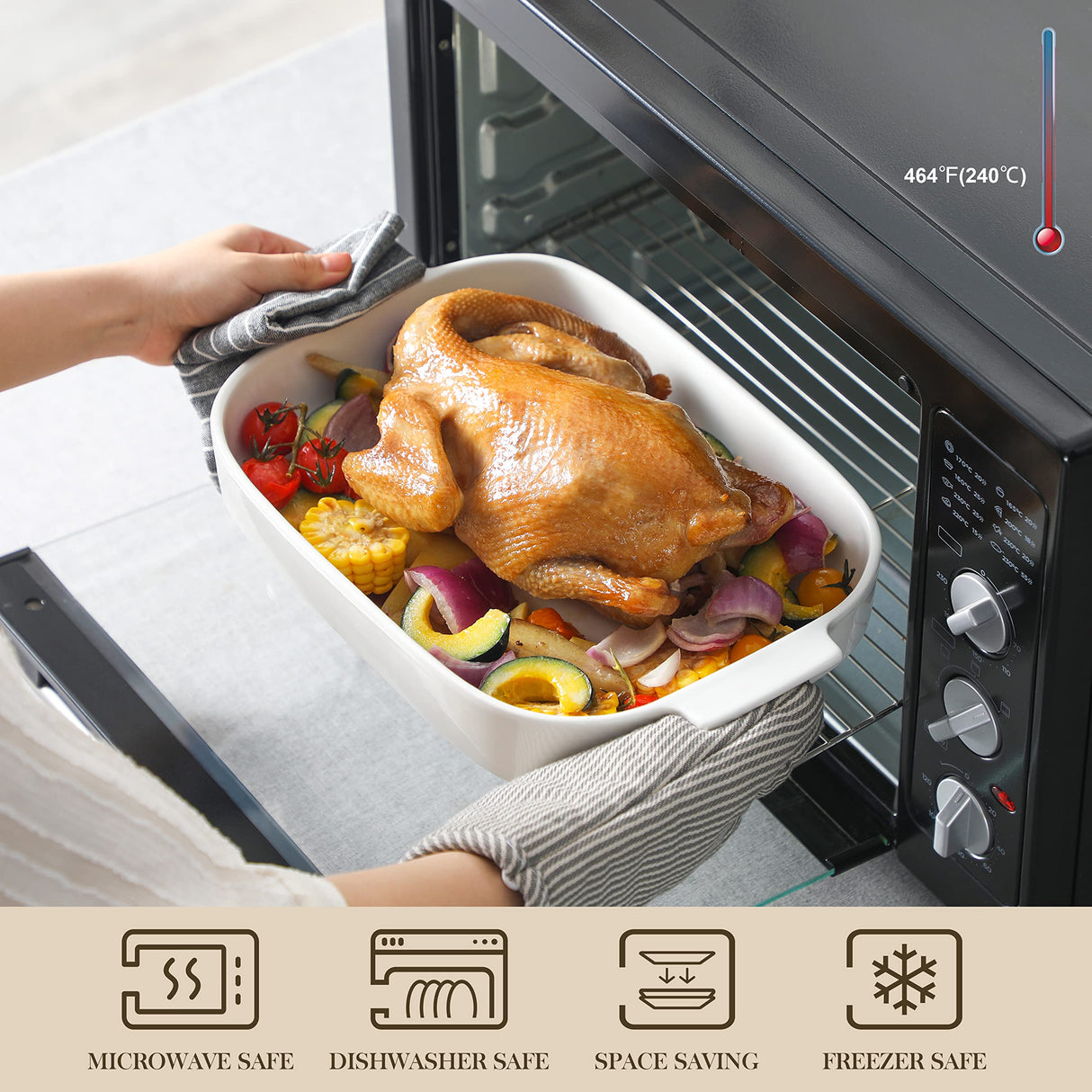 MALACASA Casserole Dishes for Oven, Porcelain Baking Dishes Set of 3, Durable Casserole Dish Set Lasagna Pan Deep, Ceramic Bakeware Sets with Handles, White (13.8''/11.7''/9.4''), Series Bake MALACASA