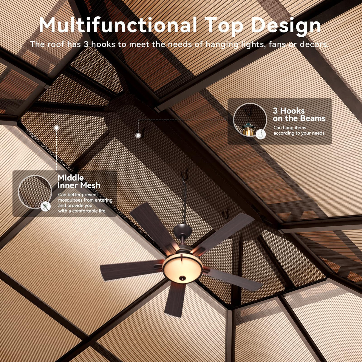 Aoxun 10'x12' Hardtop Gazebo, Aluminum Frame Permanent Pavilion with Curtains and Netting, Outdoor Polycarbonate Gazebo, Double Roof Canopy, for Gardens, Patios, Lawns Aoxun