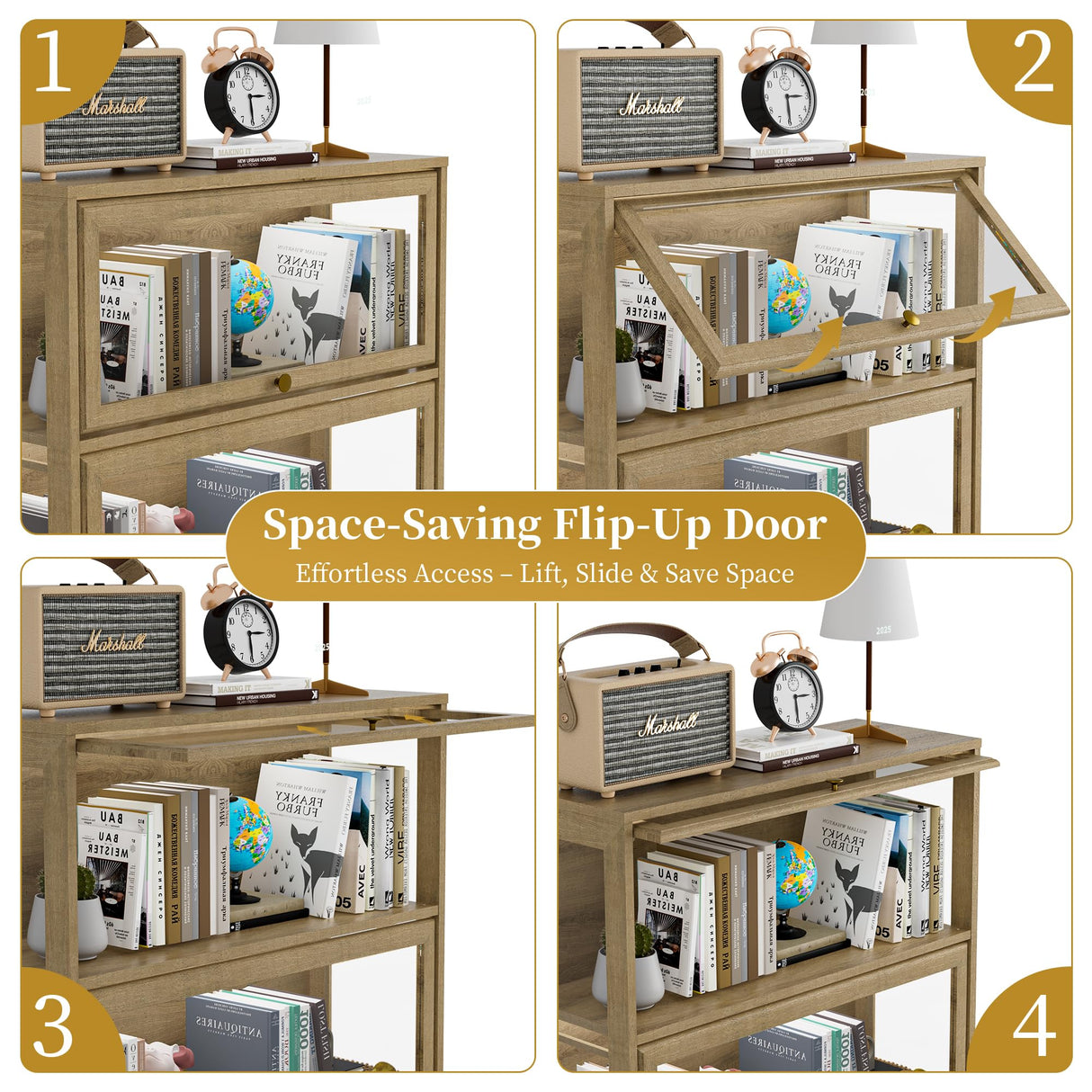 BONITURE Display Cabinet with Acrylic Glass Doors,3-Tiers Curio Cabinet with LED Lighting for Collectibles, Collectibles Toy Organizers Rack & Display Shelf Display Case Storage Cabinet, Nature BONITURE