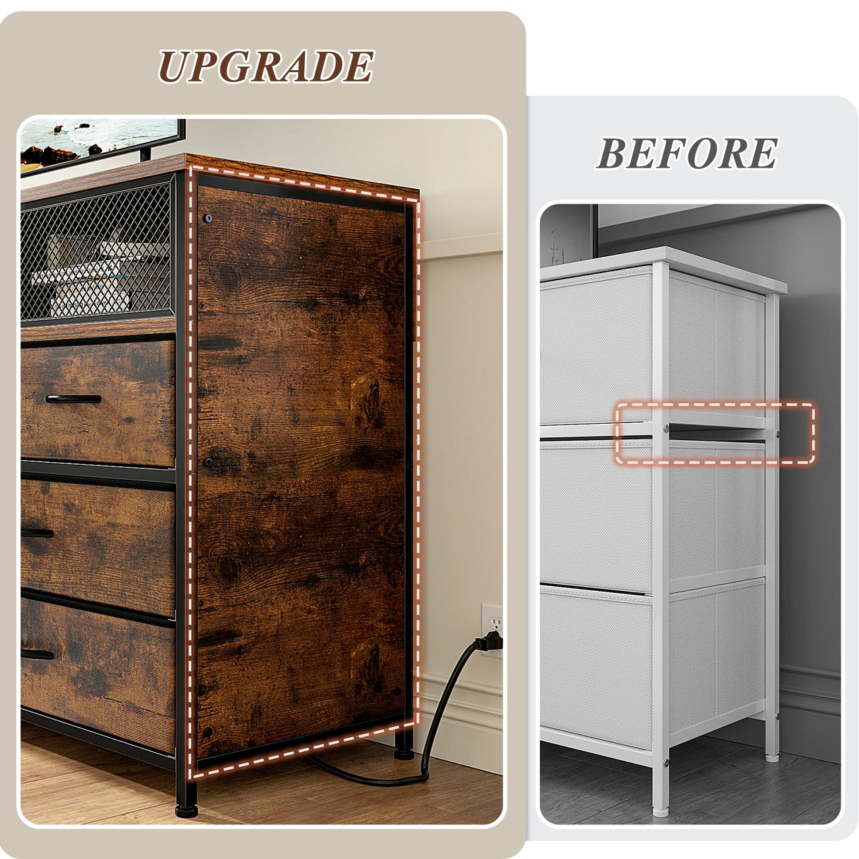 EnHomee Dresser TV Stand with Power Outlet TV Stand for Bedroom TV Stands for Living Room Dresser for Bedroom with 7 Drawers TV Console Table with Storage Entertainment Center,Metal Door,Rustic Brown EnHomee