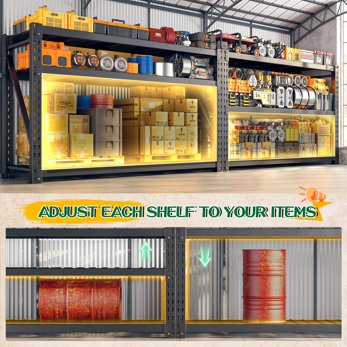 Bepatio 77" W Garage Shelving Storage Shelves, 3 Tier Metal Shelving Unit Heavy Duty for Storage, Adjustable Black Shelves for Commercial, Industrials, Garage, Basement, 77.2" W*23.7" D*66.2”H Bepatio