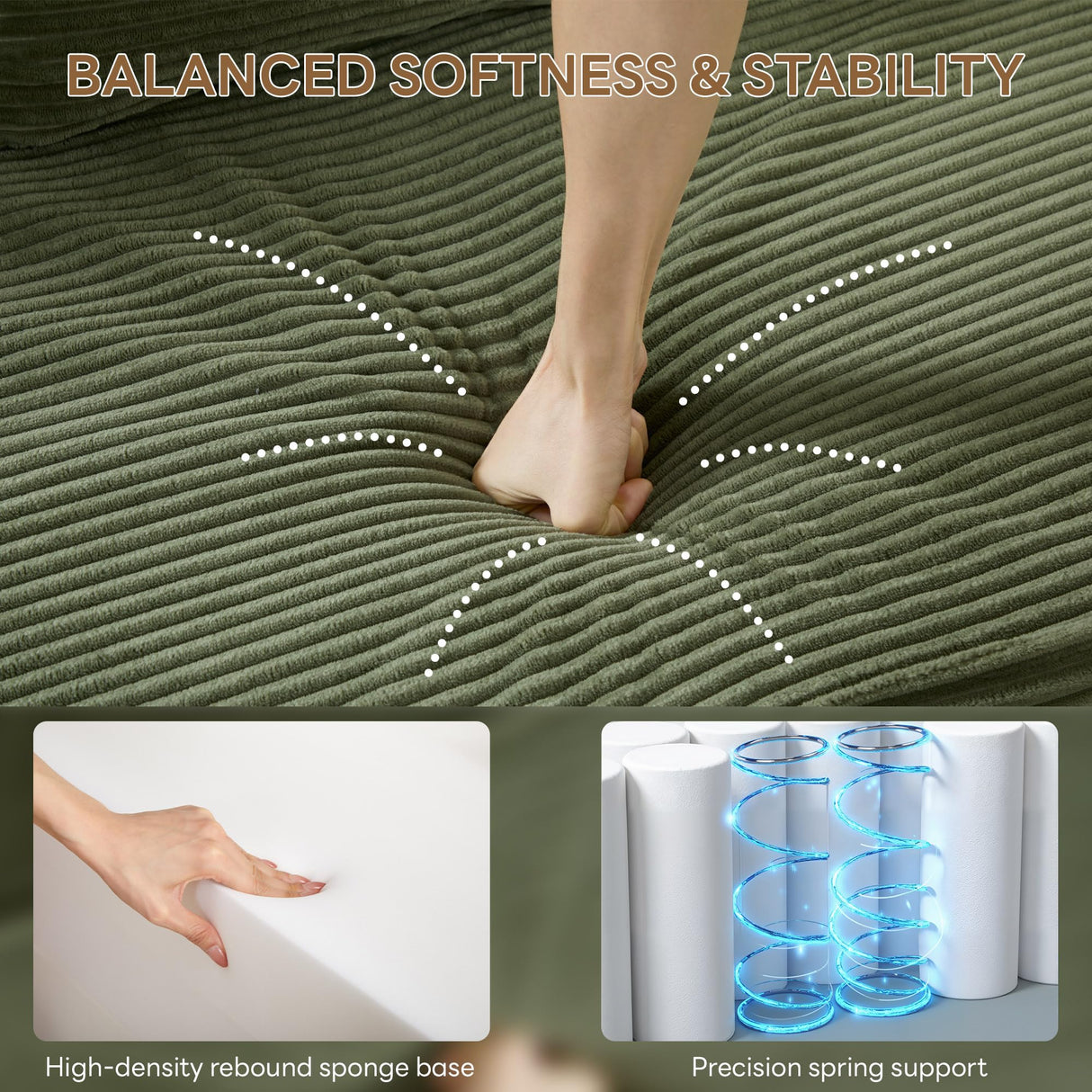 LIKIMIO 110” L-Shaped Sofa with LED Lights, Cloud Boneless Couch with Oversized Chaise, Deep Seat, Built-in Holder & Storage Pocket, Upholstered Couches for Living Room and Apartment, Green LIKIMIO