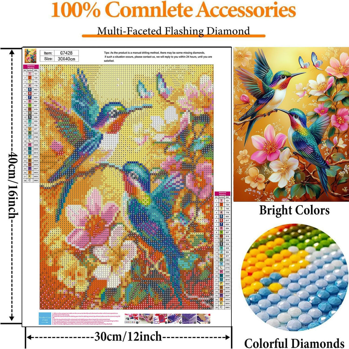 Hummingbird Diamond Art Kits for Adults- Hummingbird Diamond Painting Kits Adults, Animals Gem Painting Kit for Home Wall Decoration Gift 12x16 Inch Gemozaic