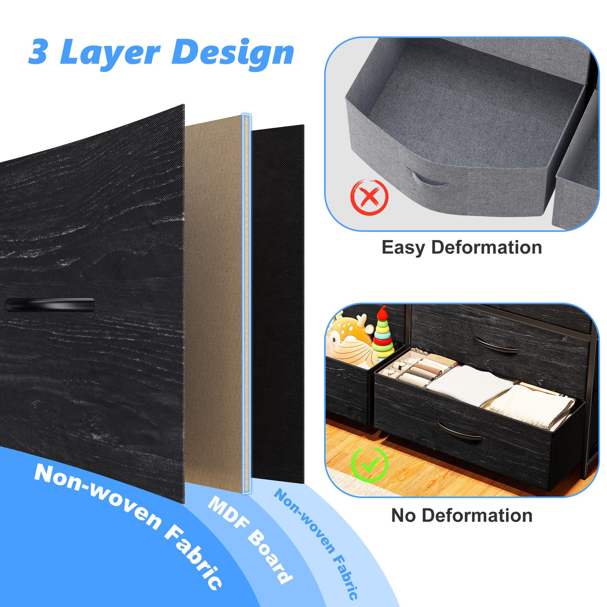 EnHomee 55" W Dresser for Bedroom with 10 Drawers Long Dresser with LED Lights & Power Outlets Wide Dressers & Chests of Drawers Large Dresser for Bedroom Dresser Metal Frame, Wood Top, Charcoal Black EnHomee