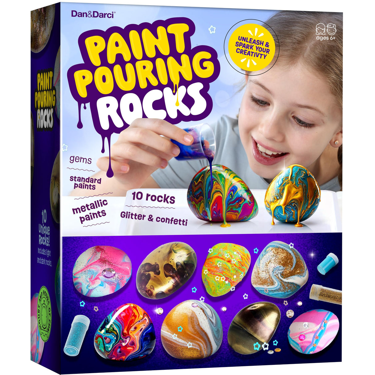 Dan&Darci Paint Pouring Rocks for Kids - Rock Painting Kit - Arts and Crafts for Kid Ages 8-12 - Craft for Girls 6 7 8 Year Old Girl - Birthday Christmas Gifts for Boys - Art Kits - Toys for Age 6-7 Dan&Darci